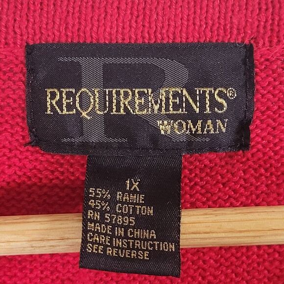 REQUIREMENTS Red Sleeveless Cardigan Size 1X Beaded Embroidered Sweater Vest - Picture 6 of 8